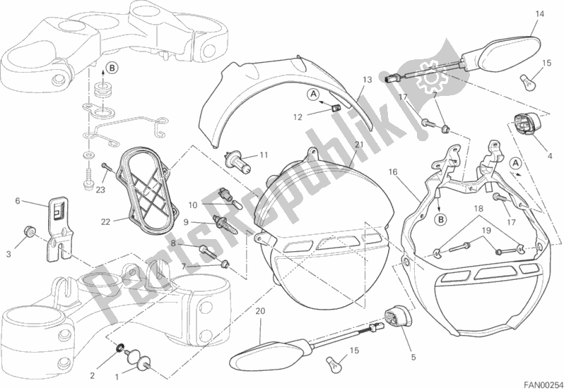 All parts for the Headlight of the Ducati Monster 1100 Diesel USA 2013